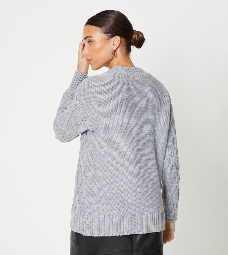 Buy Dorothy Perkins Petite Bobble Diamond Stitch Jumper In Grey 6thStreet Qatar