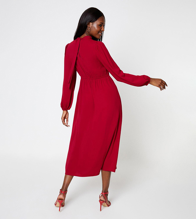 dorothy perkins red dress Women's Red Heart Lace Trim Tie Back Printed Mini Dress