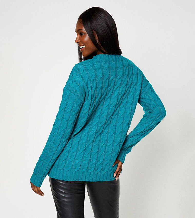 Buy Dorothy Perkins Long Sleeves Cable Knit Jumper In Green 6thStreet Oman