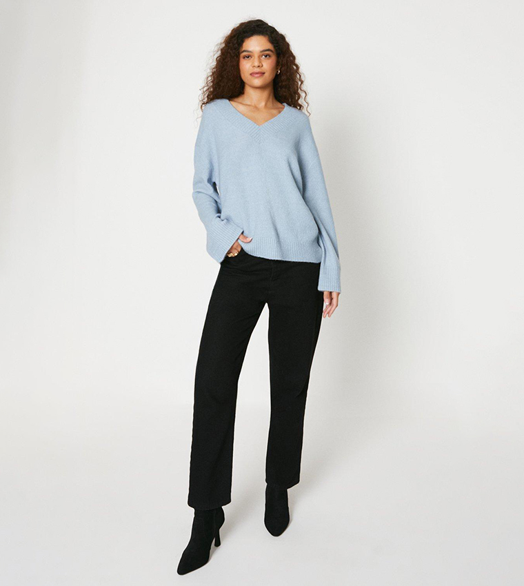 Buy Dorothy Perkins Tall V Neck Knitted Jumper In Dusty Blue 6thStreet Qatar