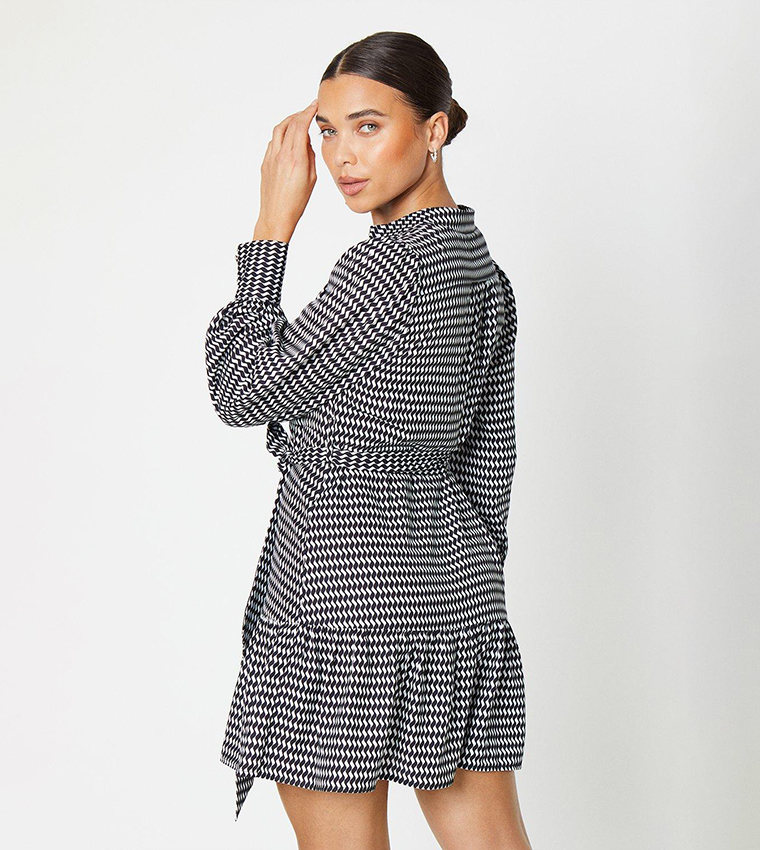 Buy Dorothy Perkins Petite Geometric Patterned Frill Hem Mini Shirt Dress In Multiple Colors 6thStreet Saudi Arabia