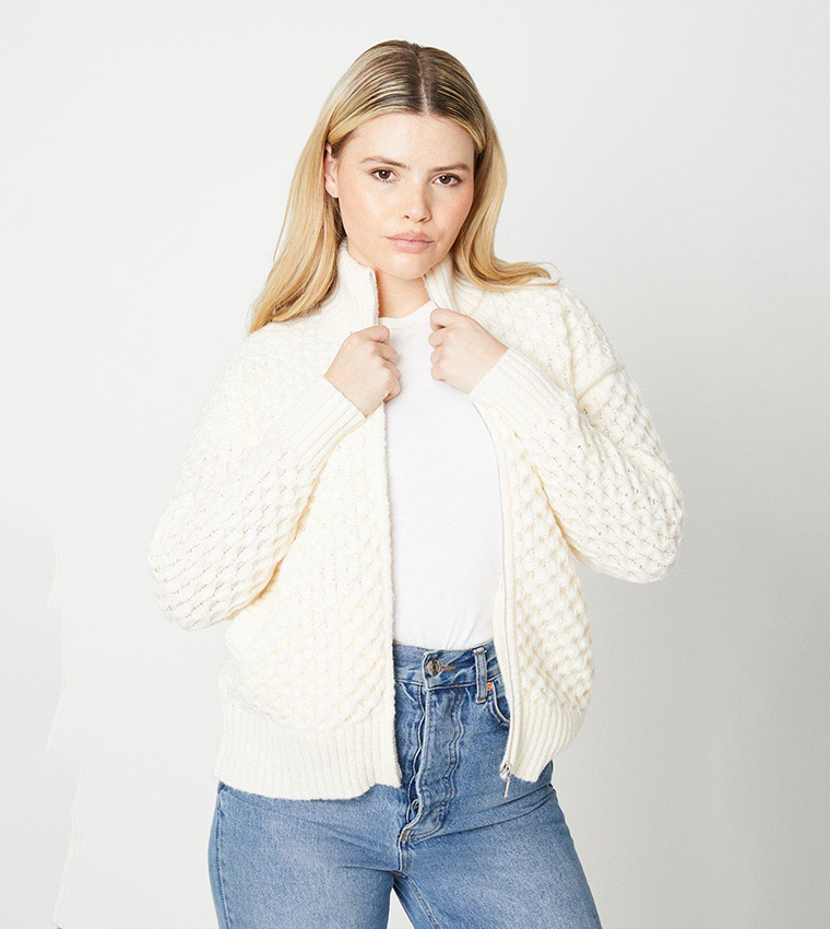 Buy Dorothy Perkins All Over Honeycomb Stitch Bomber Jacket In NEUTRAL 6thStreet Kuwait