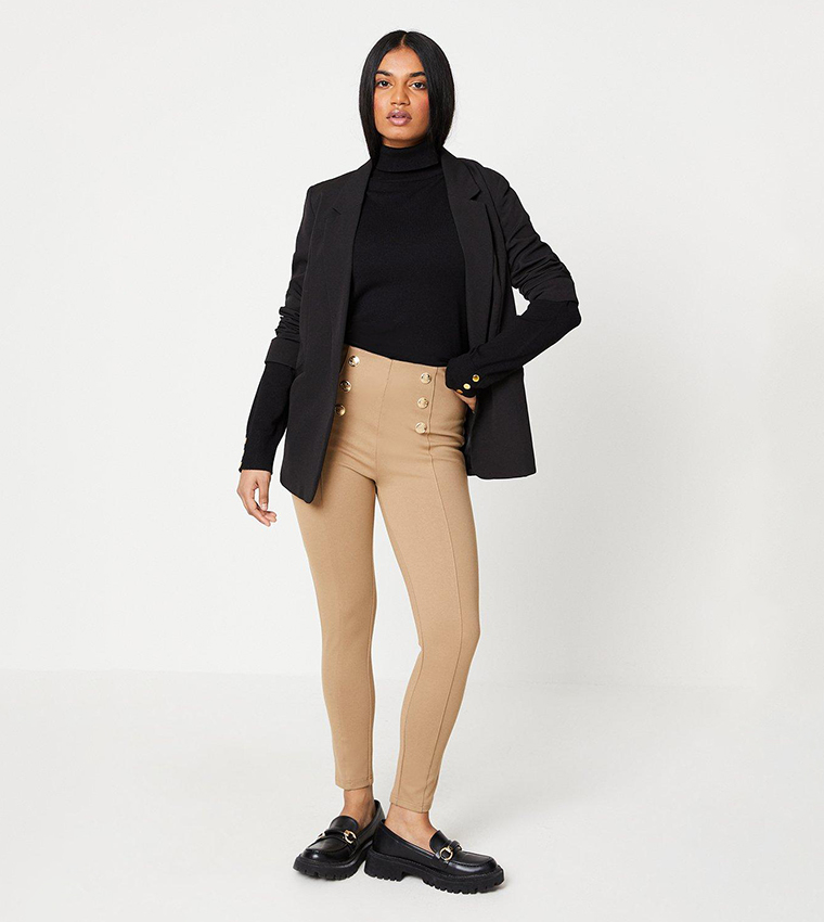 Buy Dorothy Perkins Petite Military Button Skinny Legging In Beige |  6thStreet Kuwait