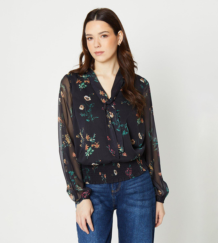 Buy Dorothy Perkins Tie Neck Chiffon Long Sleeves Top In Multiple ...