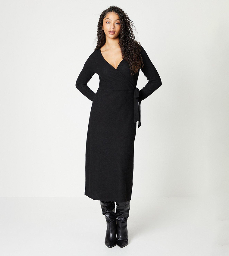 Buy Dorothy Perkins Soft Touch Midi Wrap Dress In Black 6thStreet Qatar