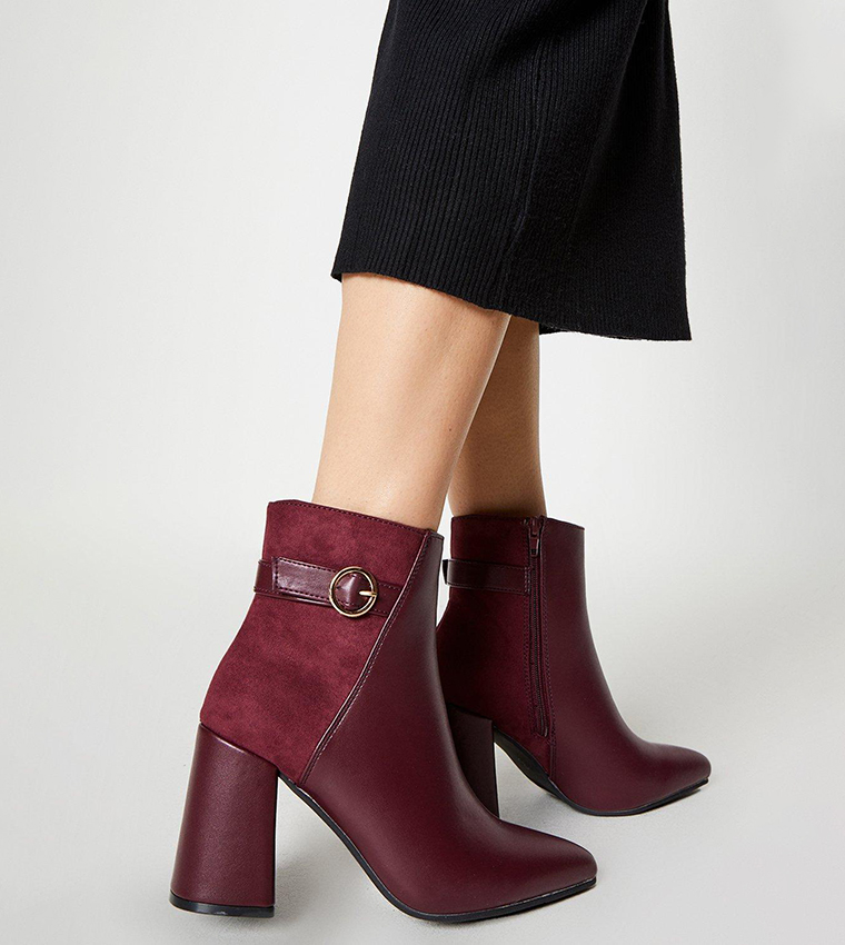 Buy Dorothy Perkins Alicia Mixed Material Block Heel Buckle Ankle Boots In Red 6thStreet Bahrain