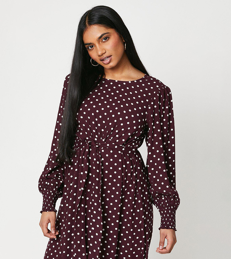 dorothy perkins burgundy dress Buy Petite Spot Shirred Cuff Midi In Color:Green/Red edit: PARTY AW25-1 asymmetric blue dress Indigo