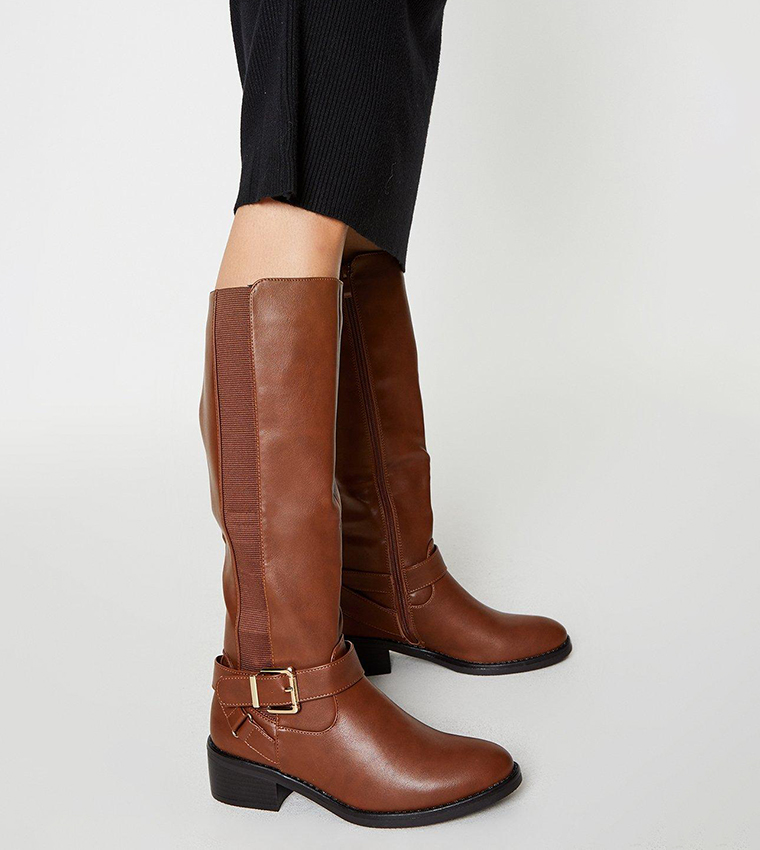 Tan leather cheap knee length boots