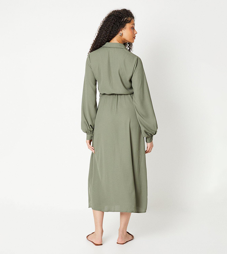 Buy Dorothy Perkins Tall Long Sleeves Midi Shirt Dress In Khaki | 6thStreet  UAE