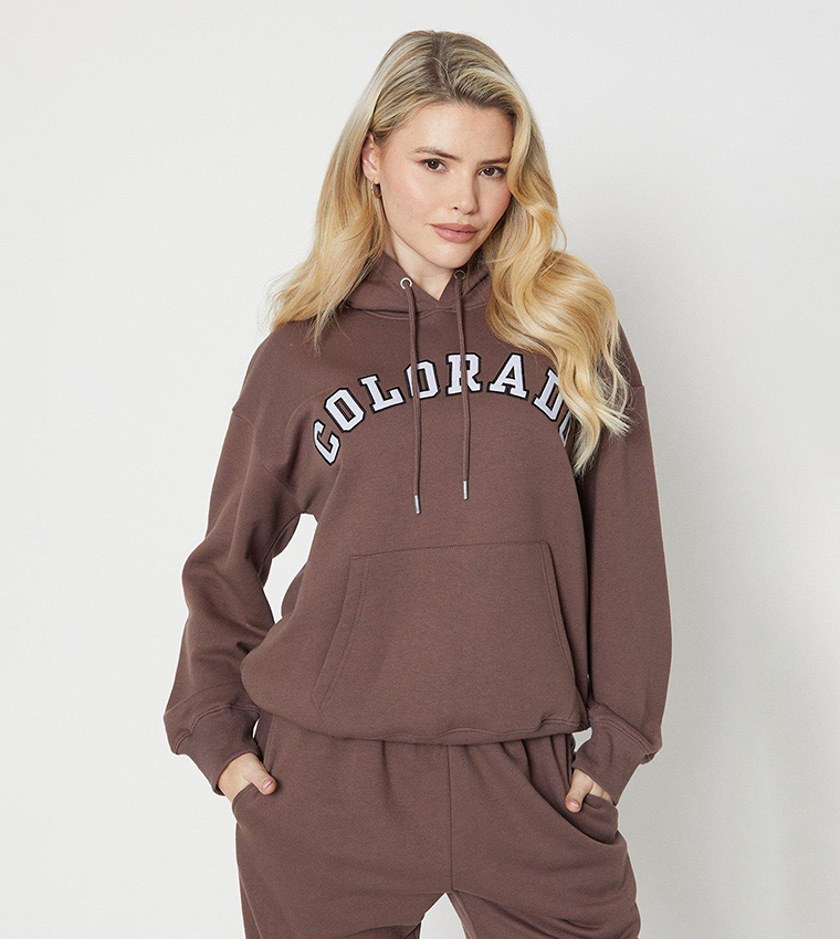 Buy Dorothy Perkins Applique Long Sleeves Hoodie In COFFEE