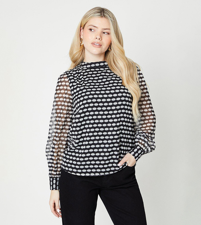 Buy Dorothy Perkins Spot Chiffon Long Sleeves Top In Navy