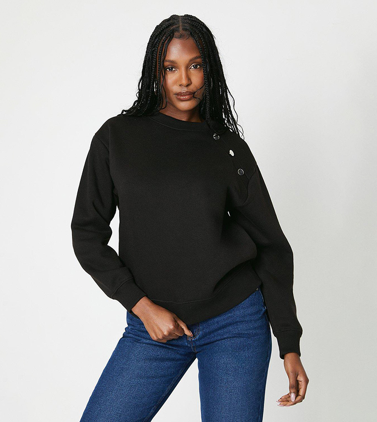 Buy Dorothy Perkins Button Shoulder Detail Sweatshirt In Black