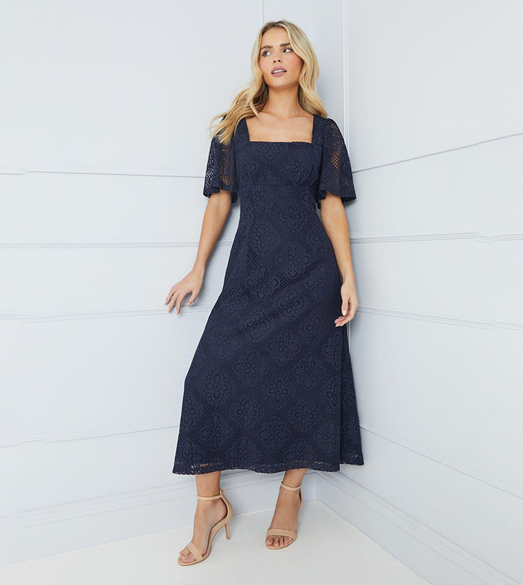 Petite Square-Neck Midi Dress