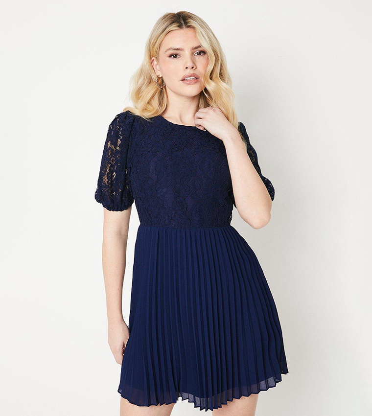 Buy Dorothy Perkins Lace Pleated Chiffon Mini Dress In Navy 6thStreet Saudi Arabia