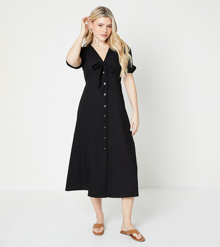 Buy Dorothy Perkins V Neck Button Through Midi Shirt Dress In Black 6thStreet Kuwait