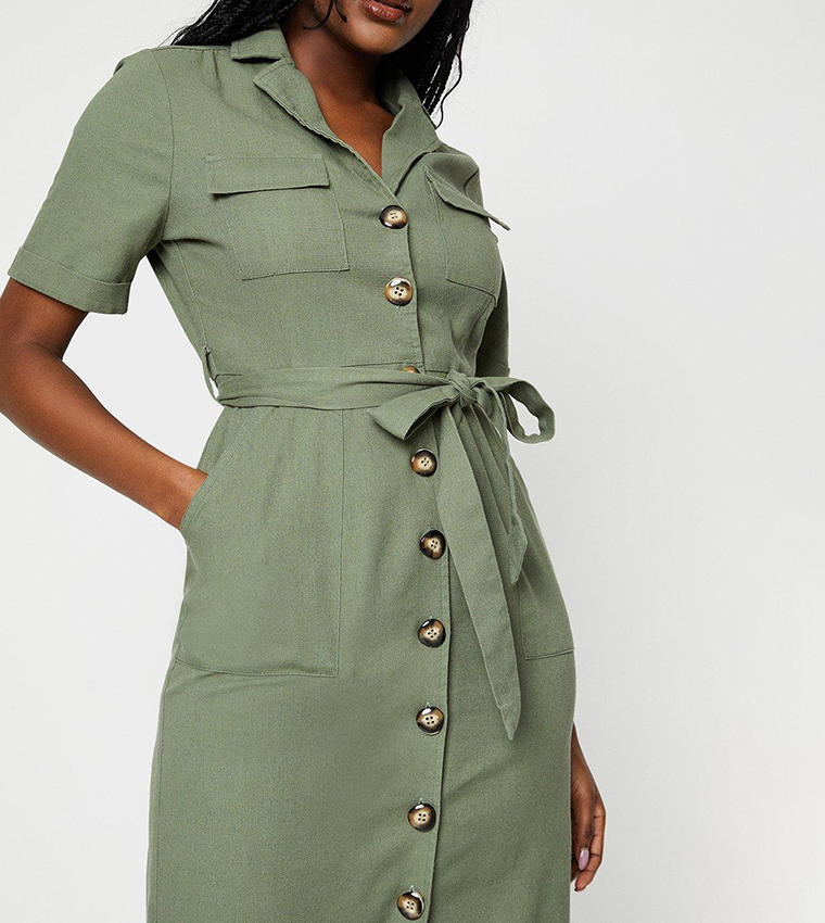 Buy Dorothy Perkins Outlet Tie Waist Utility Midi Shirt Dress In Sage 6thStreet Bahrain