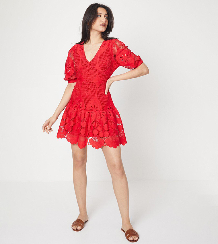 Buy Dorothy Perkins Lace V Neck Mini Dress In Red 6thStreet Saudi Arabia