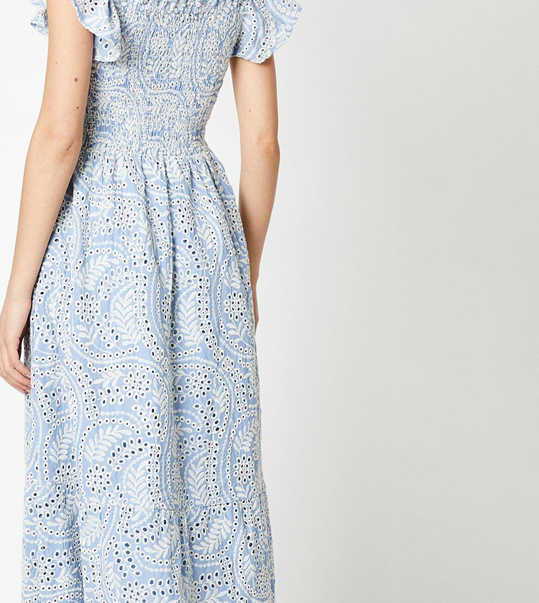 Buy Dorothy Perkins Broderie Frill Sleeves Midi Dress In Blue ...
