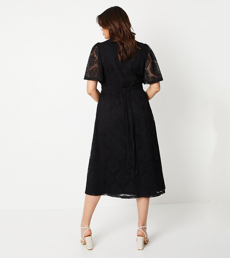 Dorothy perkins shirred neck lace midi skater dress hotsell