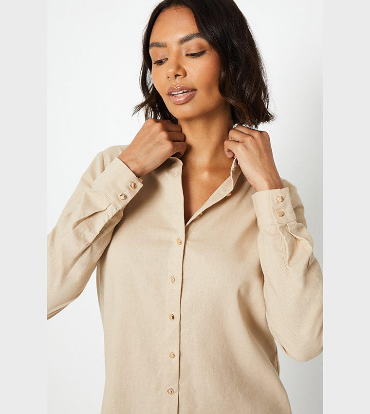 Buy Dorothy Perkins Solid Longline Shirt In Beige | 6thStreet Qatar