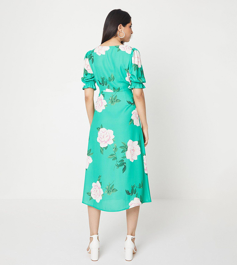 Buy Dorothy Perkins Green Floral Button Through Midi Dress Non Buy Dorothy Perkins Green Floral Button Through Midi Dress Non