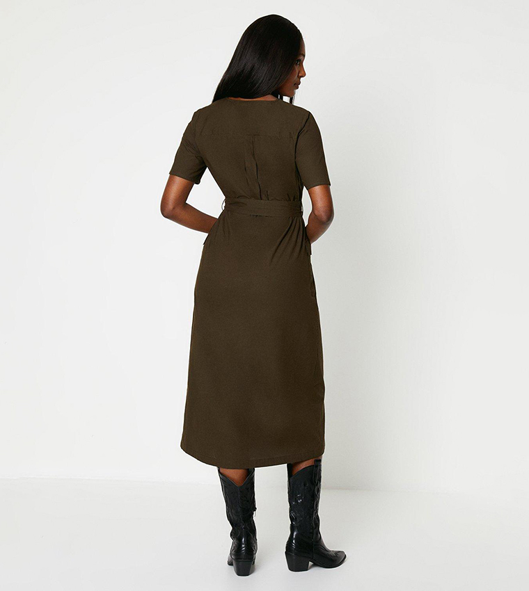 Khaki midi shirt dress best sale