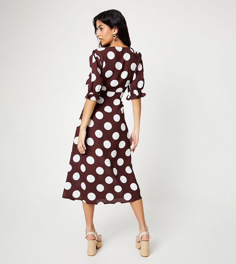 Petite Polka Dots Button Through Midi Dress