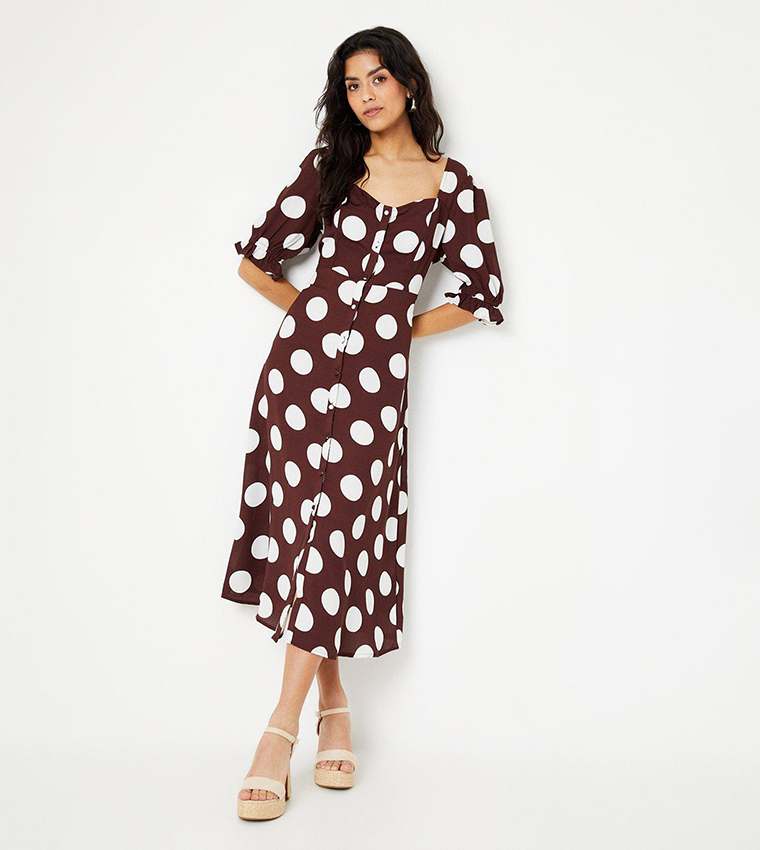 Petite Polka Dots Button Through Midi Dress