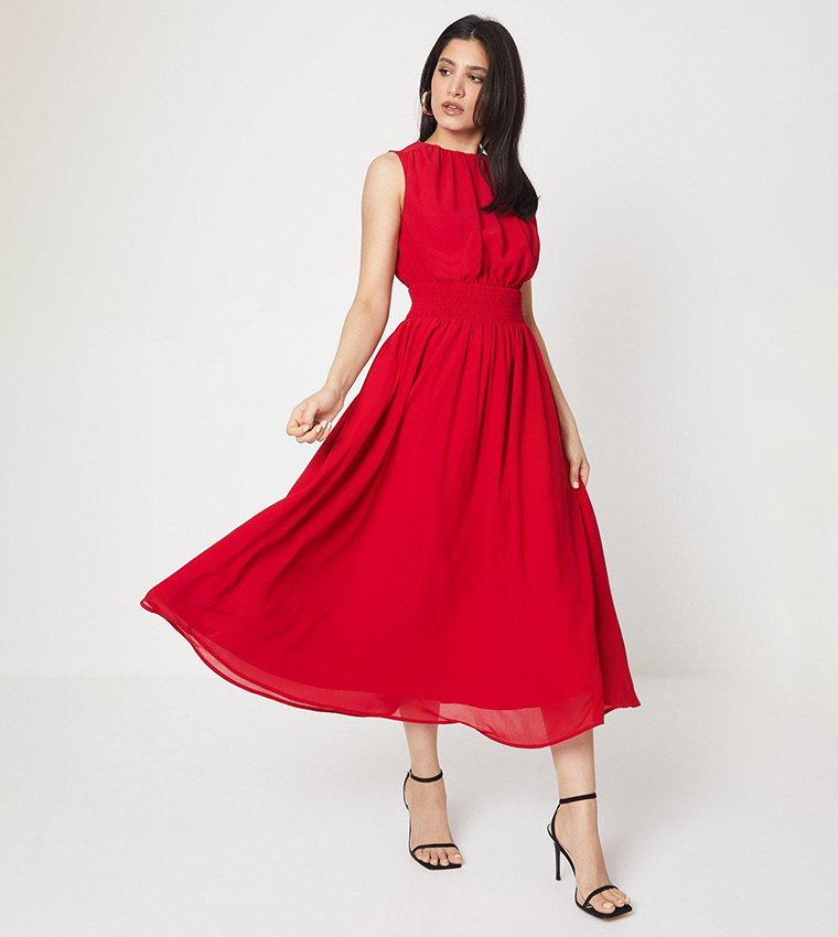 Dorothy perkins shirred neck lace midi skater dress best sale