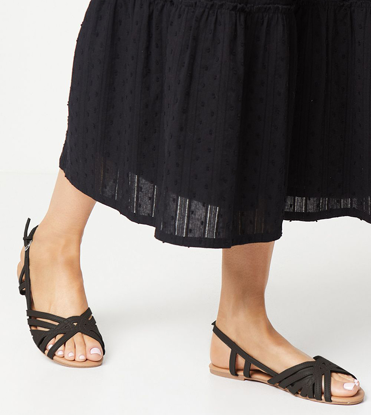 Fiona Faux Leather Lattice Peep Toe Slingback Flat Sandals