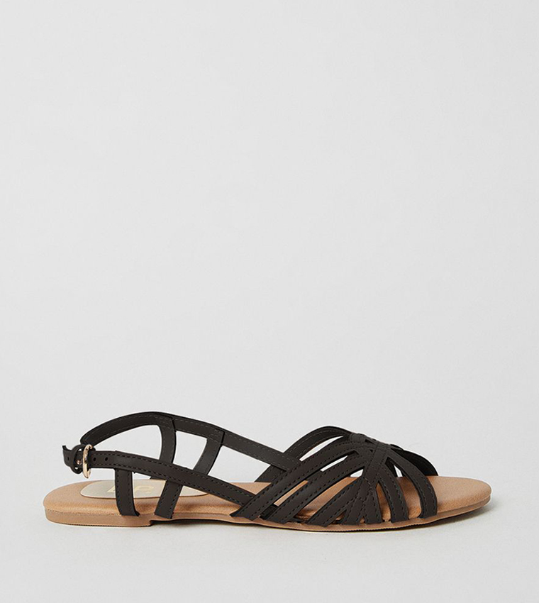Fiona Faux Leather Lattice Peep Toe Slingback Flat Sandals