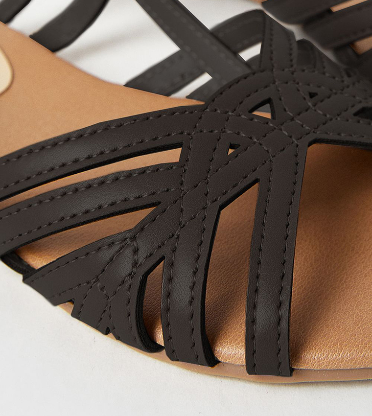 Fiona Faux Leather Lattice Peep Toe Slingback Flat Sandals