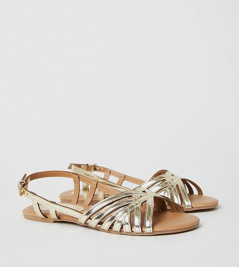Fiona Lattice Peep Toe Slingback Flat Sandals