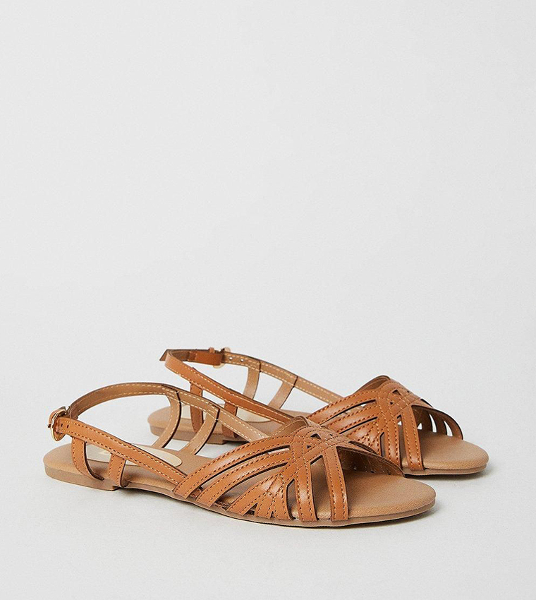 Fiona Lattice Peep Toe Slingback Flat Sandals