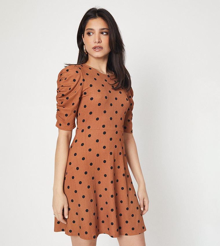 Buy Dorothy Perkins Camel Spot Ruched Sleeves Mini Dress In Camel 6thStreet Kuwait