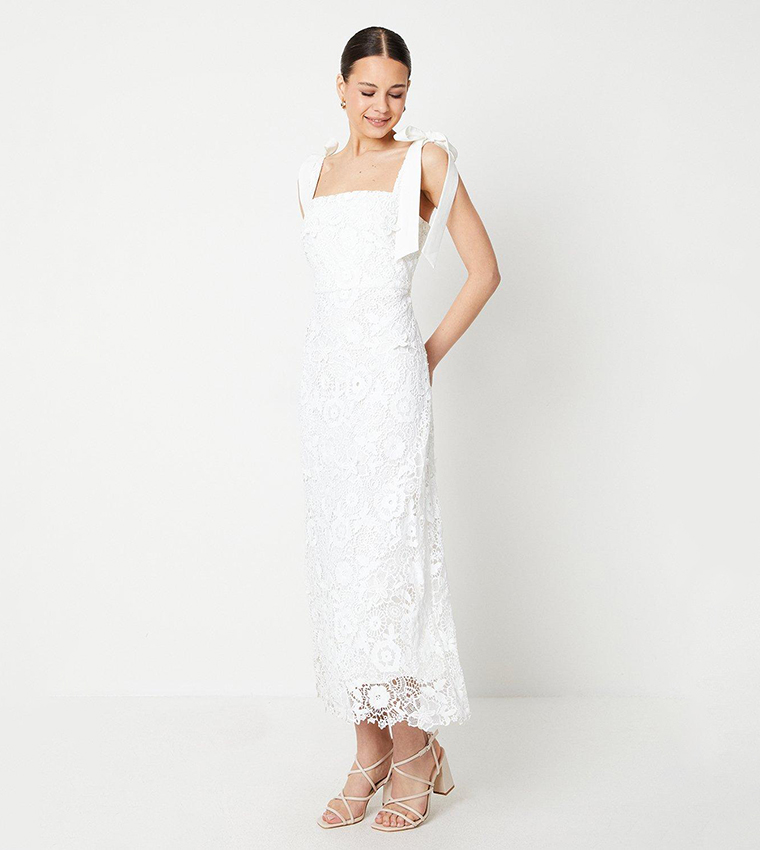 Buy Dorothy Perkins Lace Tie Shoulder Square Neck Midi Dress In White |  6thStreet UAE