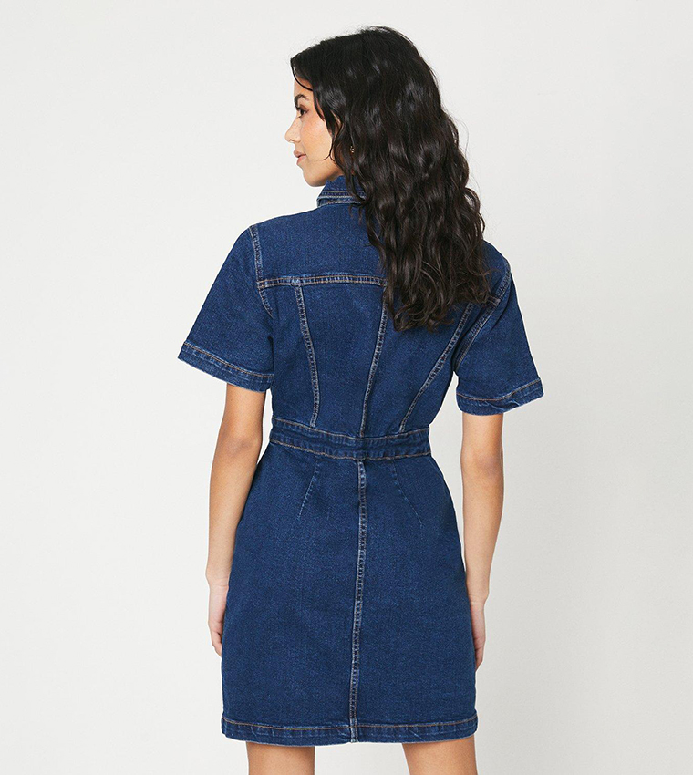 Petite Short Sleeves Denim Mini Dress