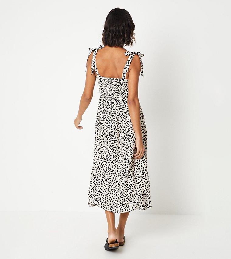 فستان ميدي بربطة على الكتف وطبعة حيوانات