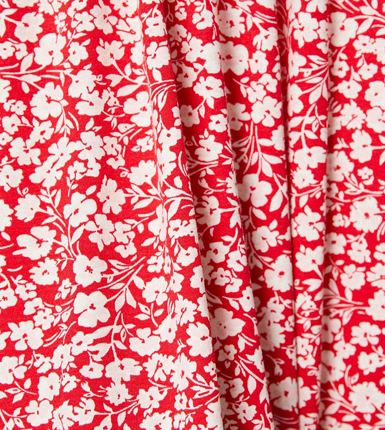 Petite Red Ditsy Channel Waist Midi Dress