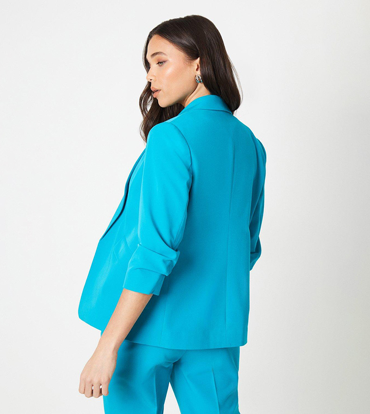 Buy Dorothy Perkins Petite Ruched Sleeves Blazer In Blue 6thStreet Kuwait