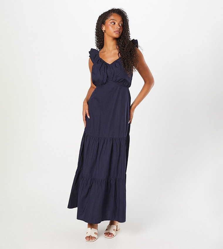 Buy Dorothy Perkins Tall Ruffled Sleeves Tiered Maxi Dress In Navy 6thStreet Kuwait