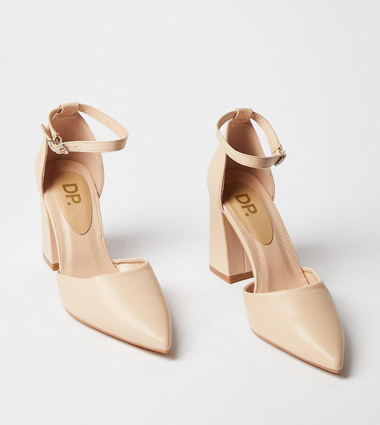 Blanche Ankle Strap Pointed High Block Heel Pumps