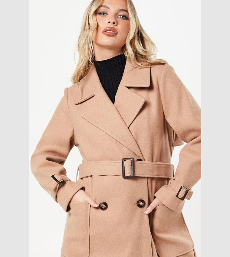 Buy Dorothy Perkins Petite Double Breasted Trench Coat In Camel 6thStreet Oman