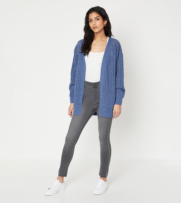 Buy Dorothy Perkins Petite Pointelle Stitch Detail Longline Cardigan In Blue 6thStreet Oman