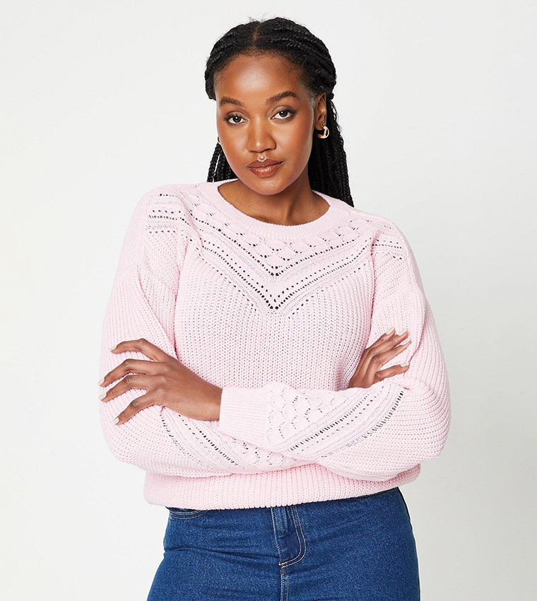 Buy Dorothy Perkins Pointelle Yoke Detail Knitted Jumper In Pink 6thStreet Kuwait