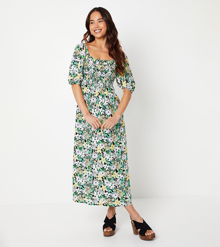 Buy Dorothy Perkins Petite Floral Shirred Bodice Midi Dress In Multiple Colors 6thStreet Oman