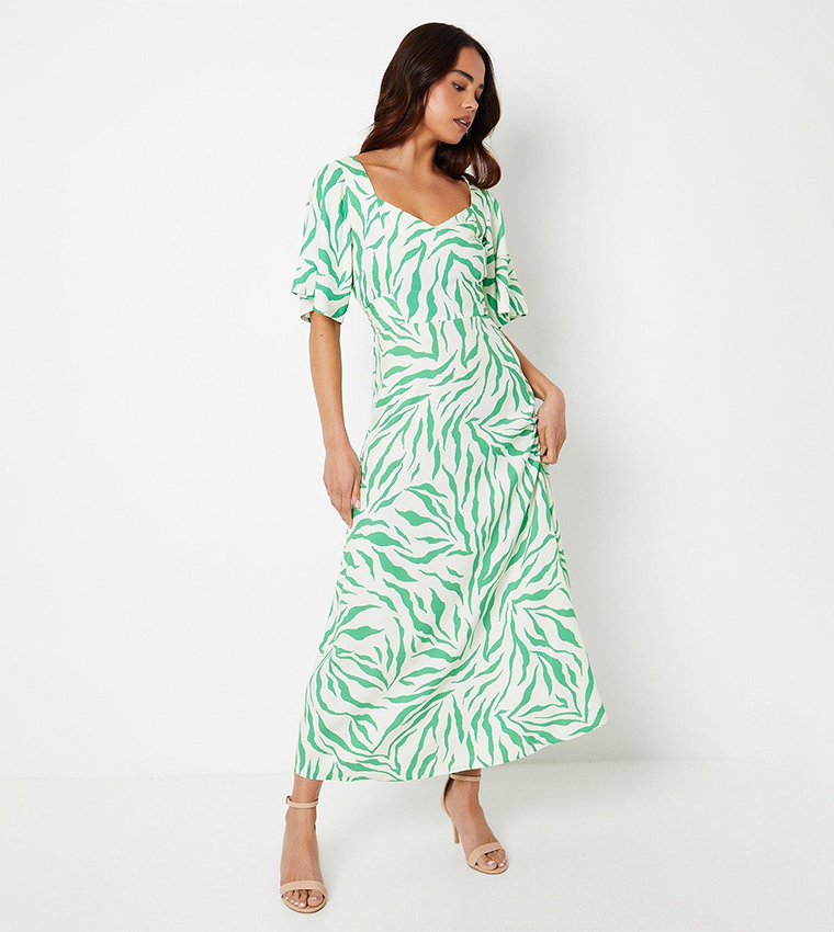 Buy Dorothy Perkins Petite Flutter Sleeves Tie Back Midi Dress In Green 6thStreet Oman