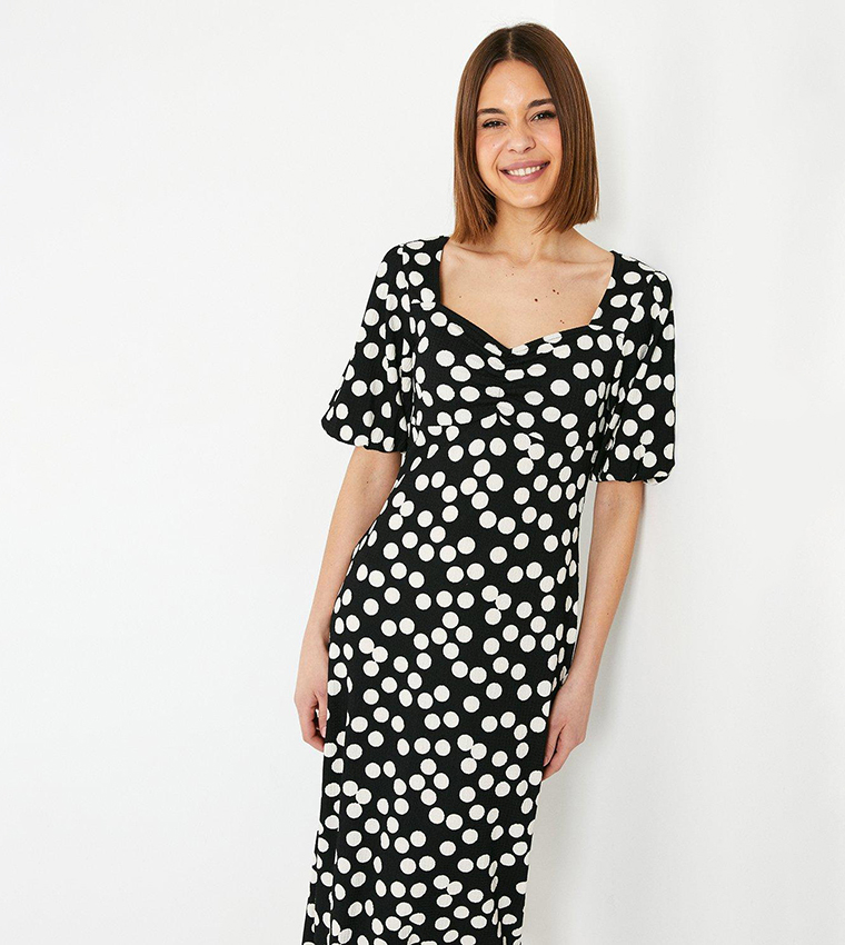Buy DOROTHY PERKINS Polka Dot Print Shirred Waist A Line Midi Dress Buy DOROTHY PERKINS Polka Dot Print Shirred Waist A Line Midi Dress