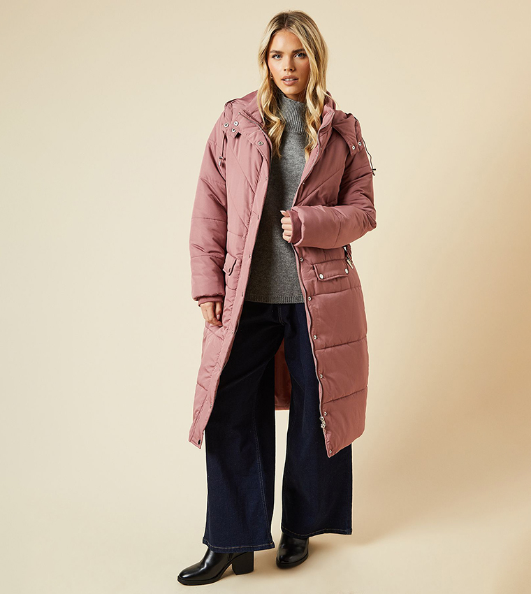 Buy Dorothy Perkins Petite Midi Luxe Belted Quilted Jacket In Pink