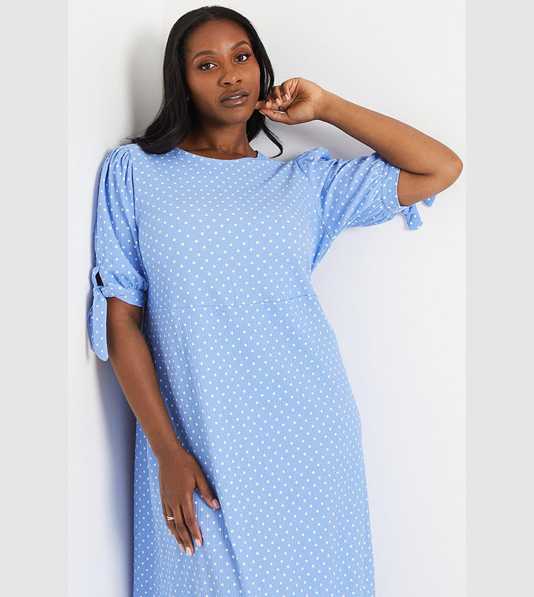Buy Dorothy Perkins Curve Tie Sleeves Midi Dress In Blue